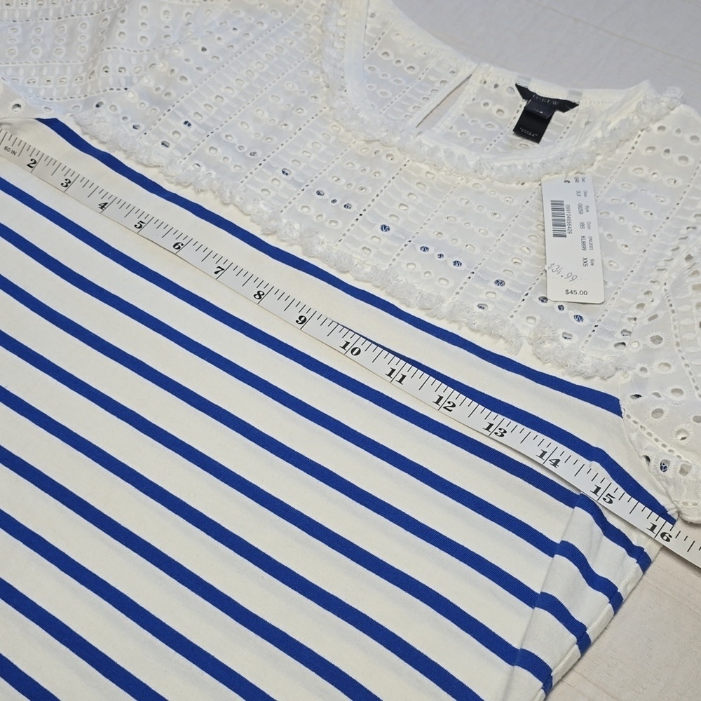 J. Crew Coastal Chic Stripe & Eyelet Tee - Nautical Summer Preppy Aesthetic XXS - Picture 8 of 12